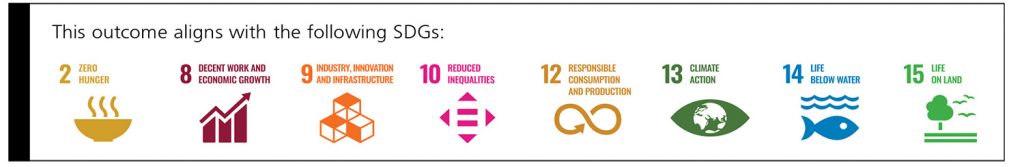 An image of the United Nations Sustainable Development Goals this Outcome is aligned with: 7, 8, 9,10, 12,13, 14 & 15.